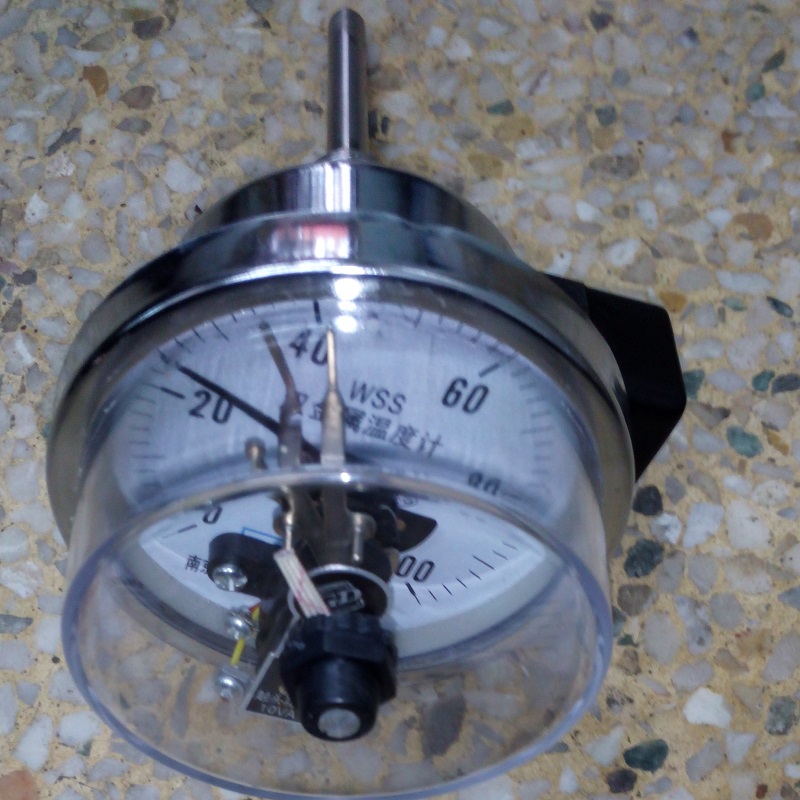 电接点双金属温度计WSSX-401-100℃-100mm轴向,M27*2外螺纹,1.5级