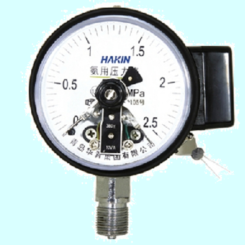 YAX-100ZT氨用电接点压力表 氨气防腐型轴向带边  青岛华青仪表