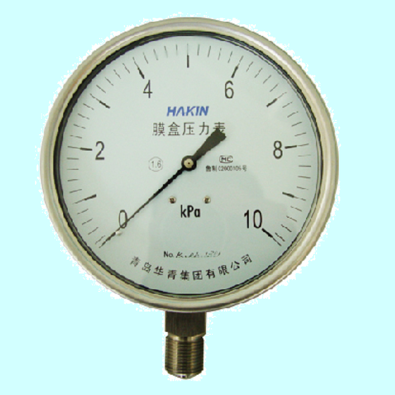YE100F不锈钢膜盒压力表 100mm表面 防腐微压表 青岛华青仪表
